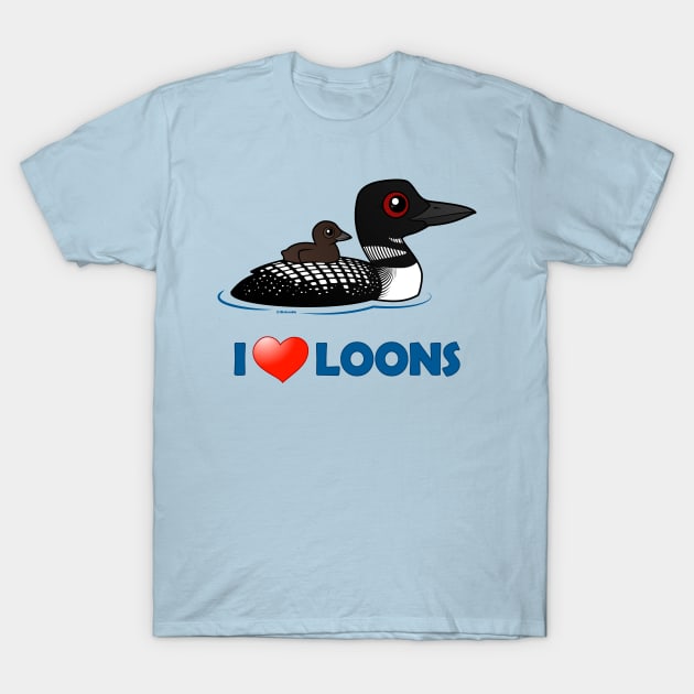 Cute Cartoon I Love Loons T-Shirt by birdorable